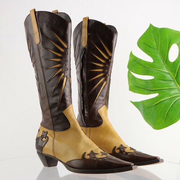 L'Autre Chose Shoes - L'Autre Chose Western Womens Boot Size 36 6  Brown Tan Leather Pointed Sunburst